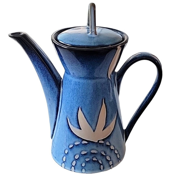 Sheesh Design Tall Coffee Tea Pot Ceramic 10" Tall Blue White Black - Picture 1 of 10